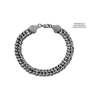 Dark Silver Stainless Steel Figaro Cuff Black Anodized Thick 10mm Chain Bracelet